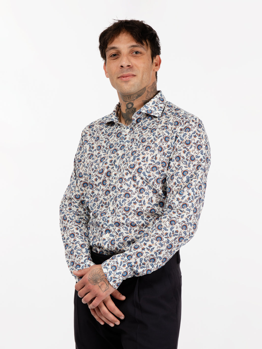 Camicia stampa botanica bianca / multicolor