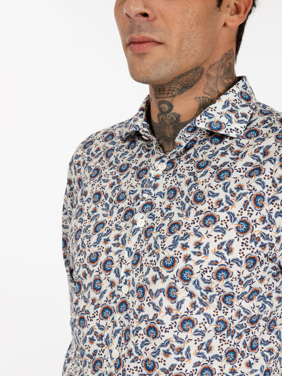 Camicia stampa botanica bianca / multicolor