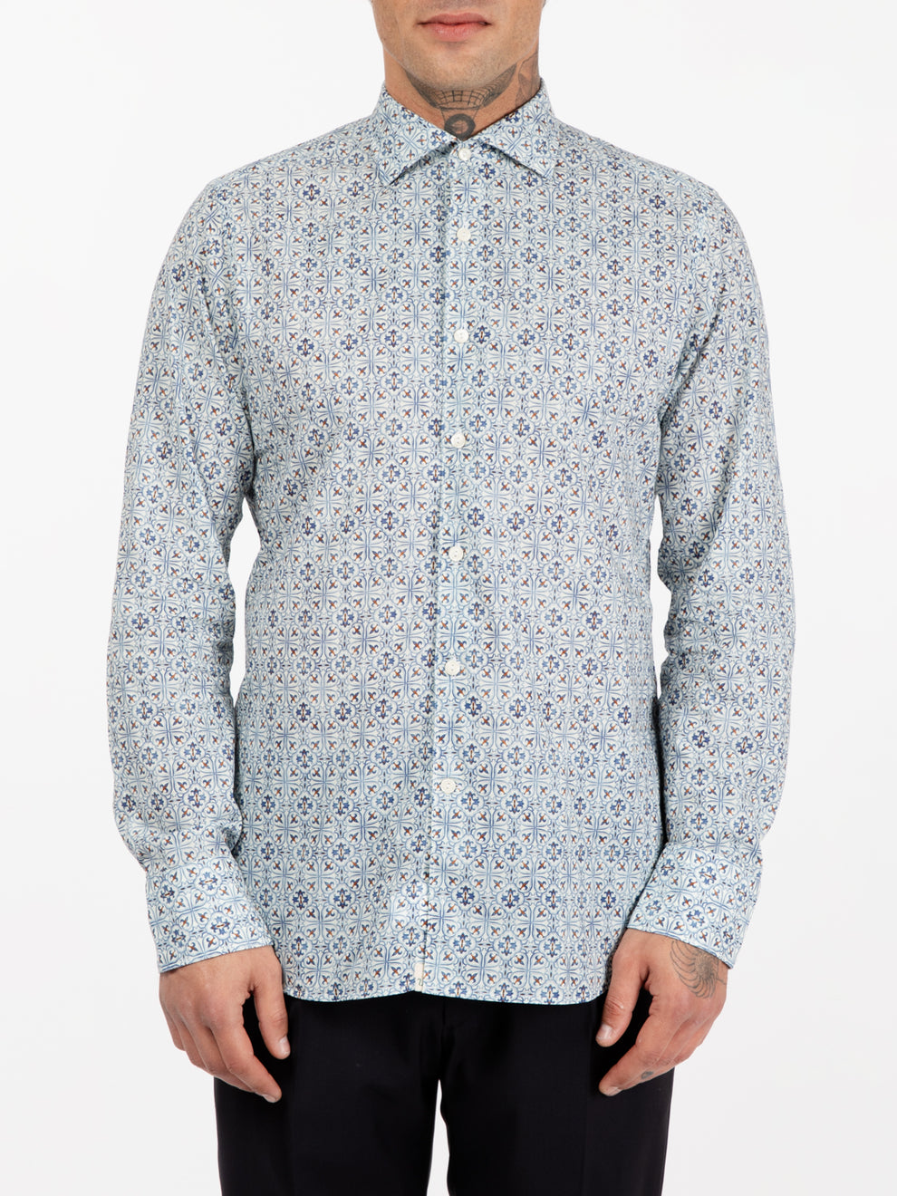 Camicia stampa maioica bianca / multicolor
