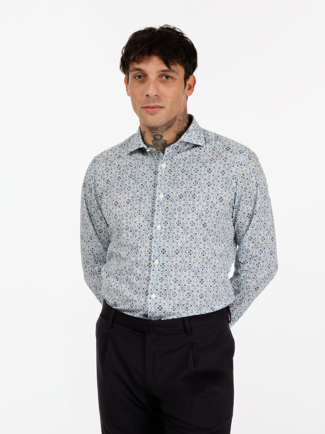 Camicia stampa maioica bianca / multicolor