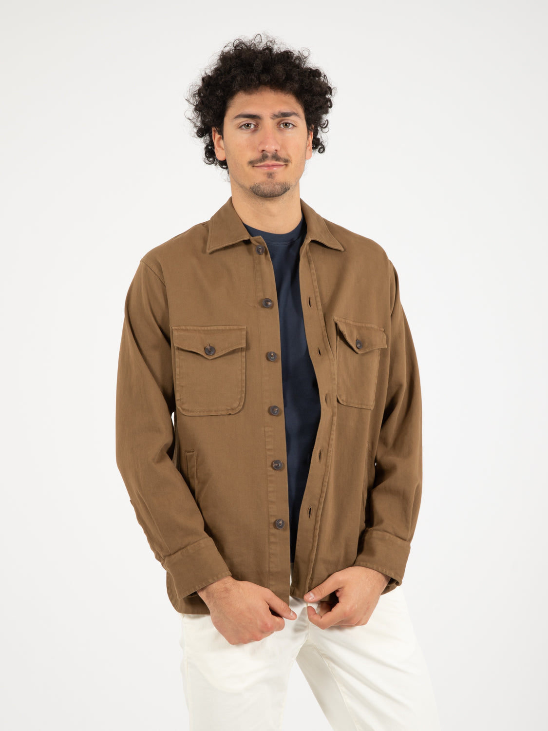 Giacca camicia tela leggera fango