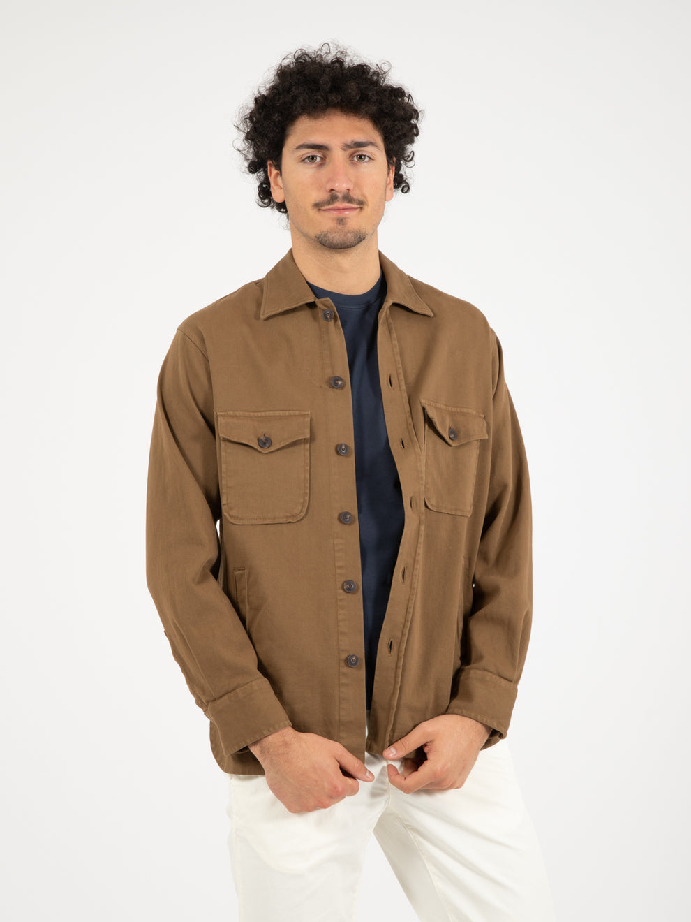 Giacca camicia tela leggera fango