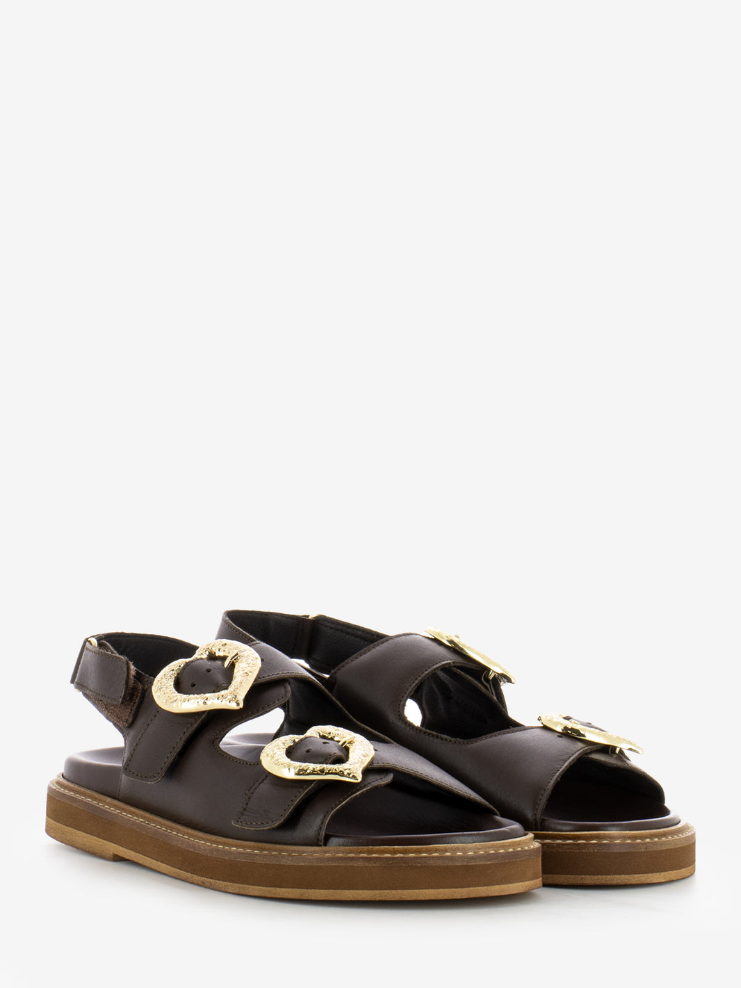 Sandalo con fibbie coffee brown