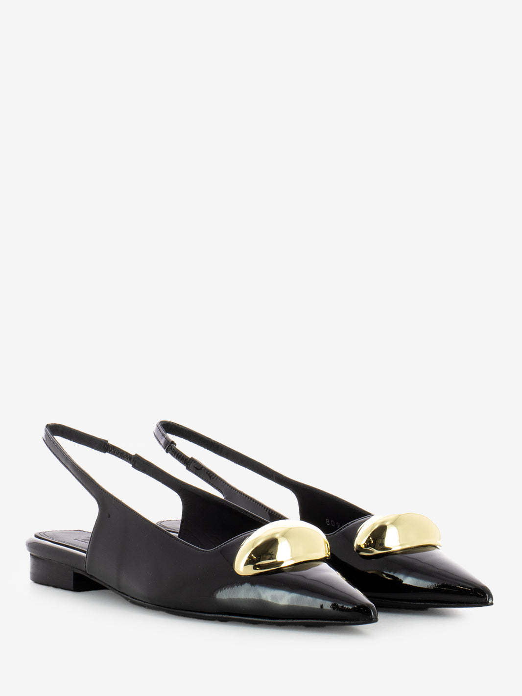 Slingback flat a punta laccato nero