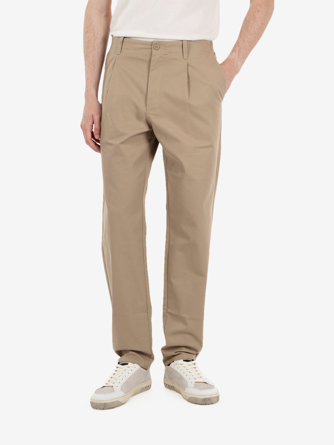 Tuck tapered bio wash pants beige