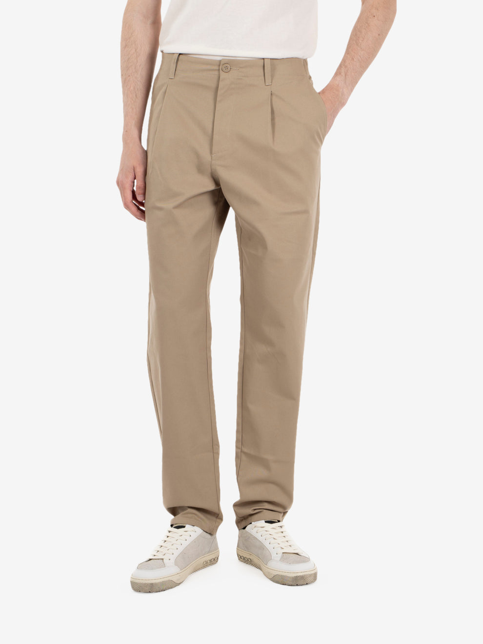 Tuck tapered bio wash pants beige