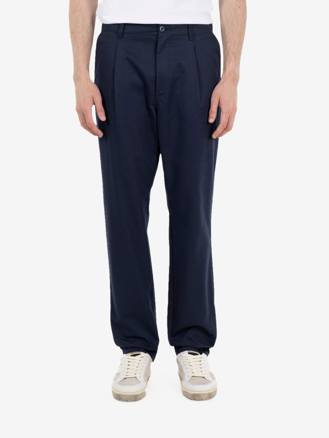 Tuck tapered bio wash pants navy