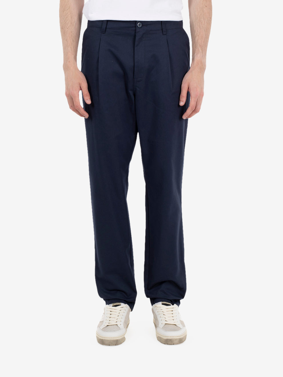 Tuck tapered bio wash pants navy