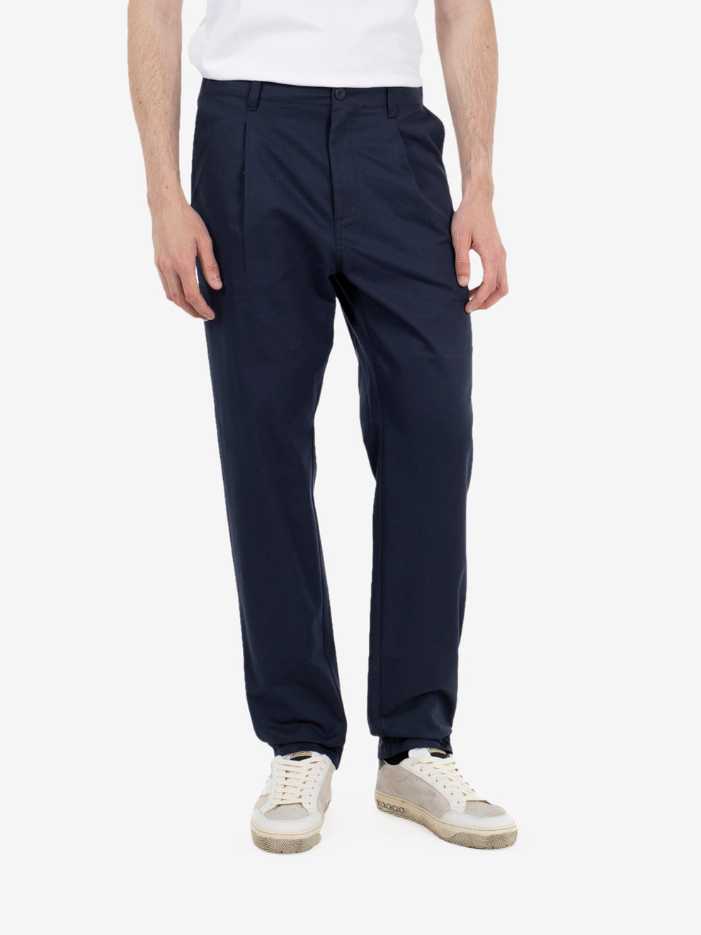 Tuck tapered bio wash pants navy