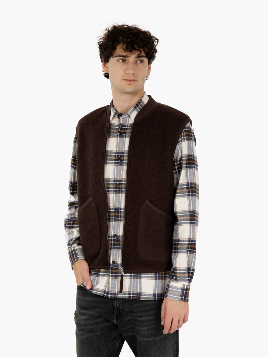 Zip Waistcoat wool fleece fawn