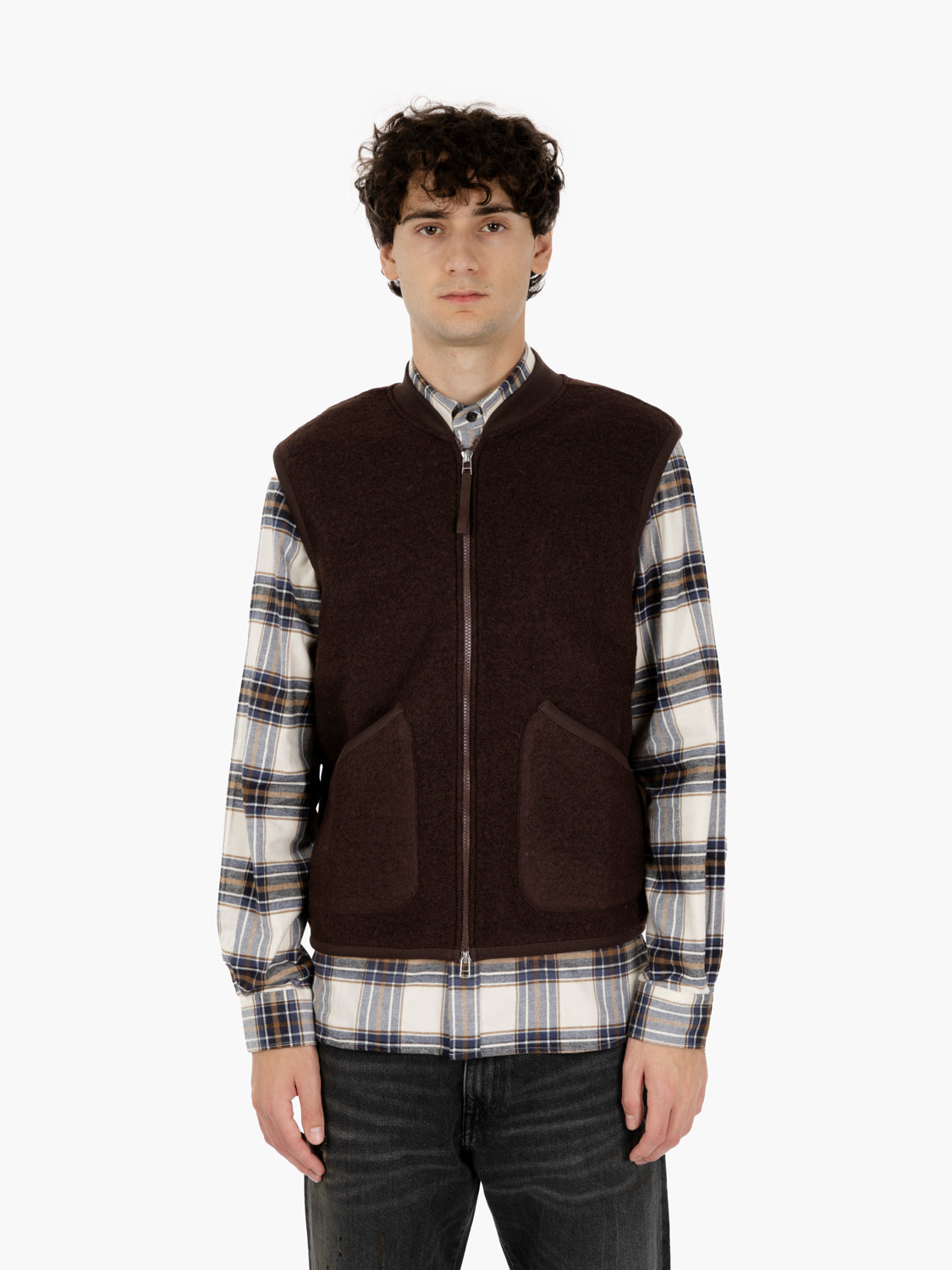 Zip Waistcoat wool fleece fawn