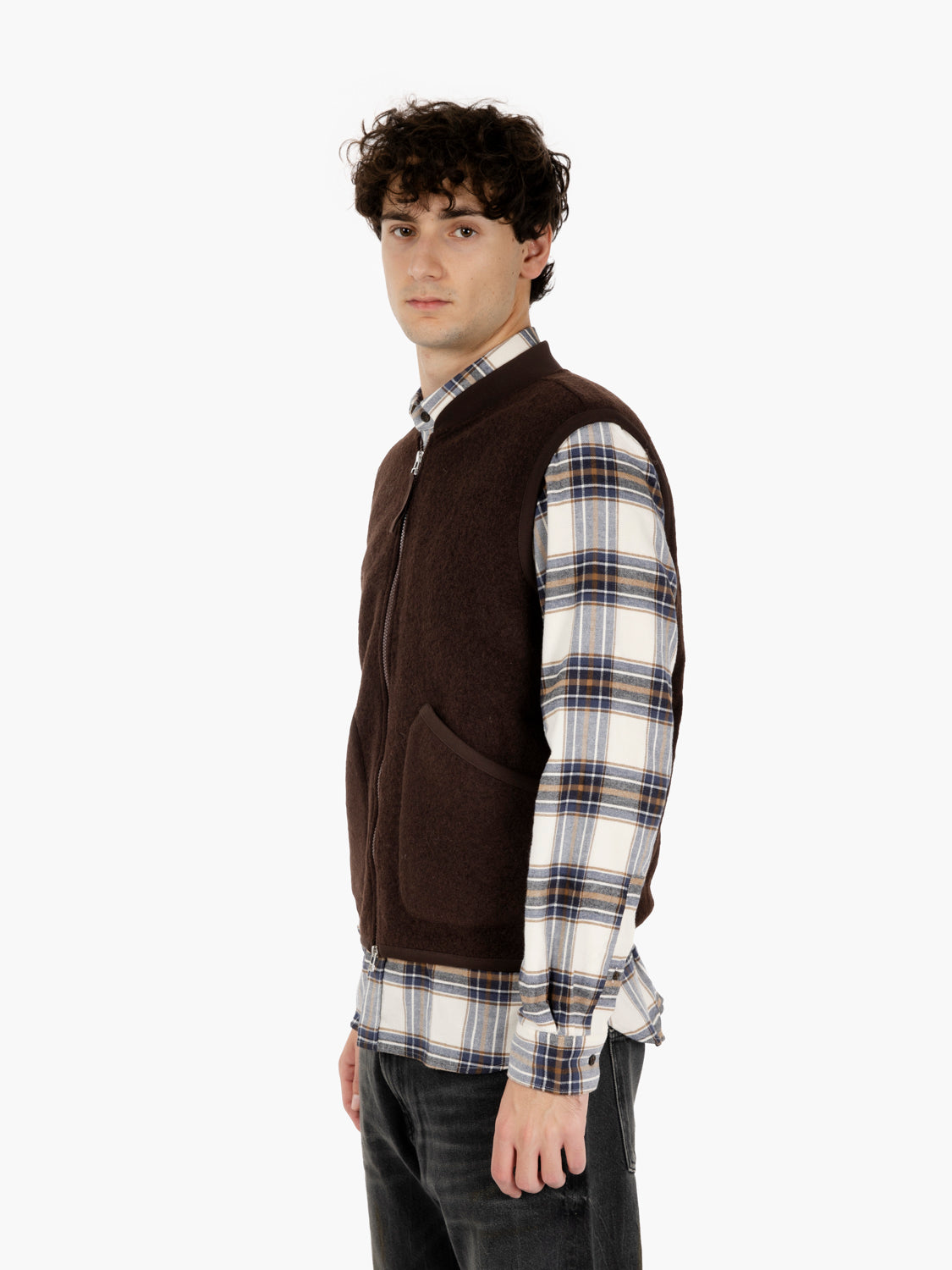 Zip Waistcoat wool fleece fawn