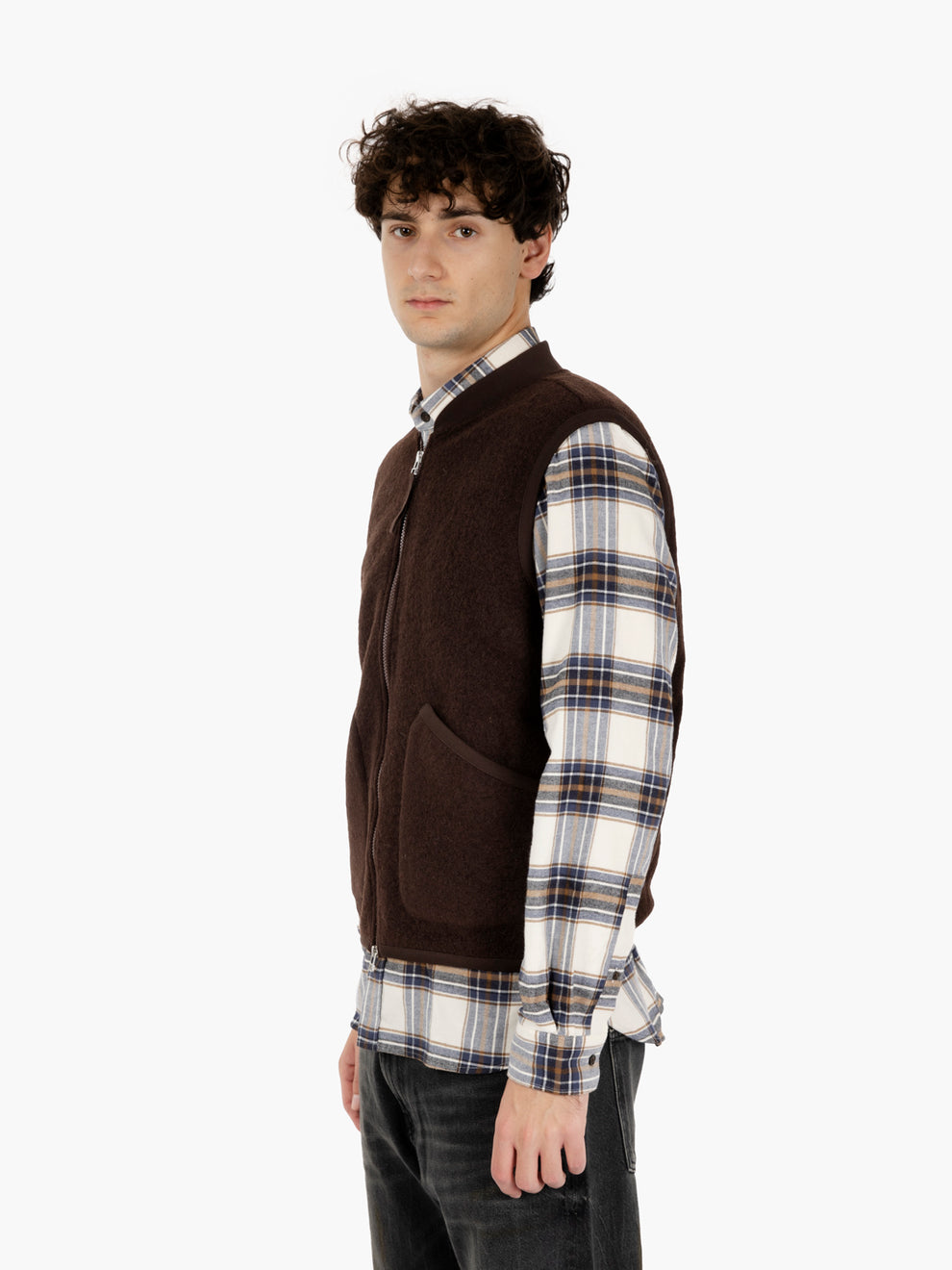 Zip Waistcoat wool fleece fawn
