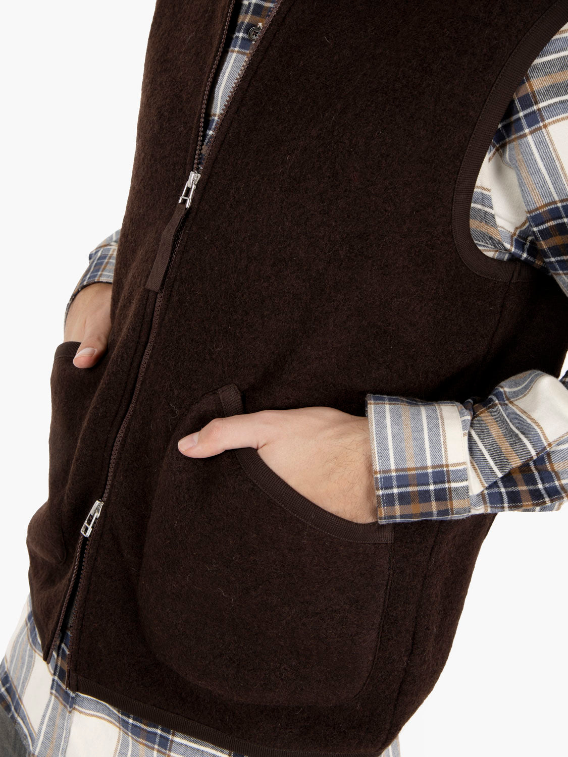 Zip Waistcoat wool fleece fawn