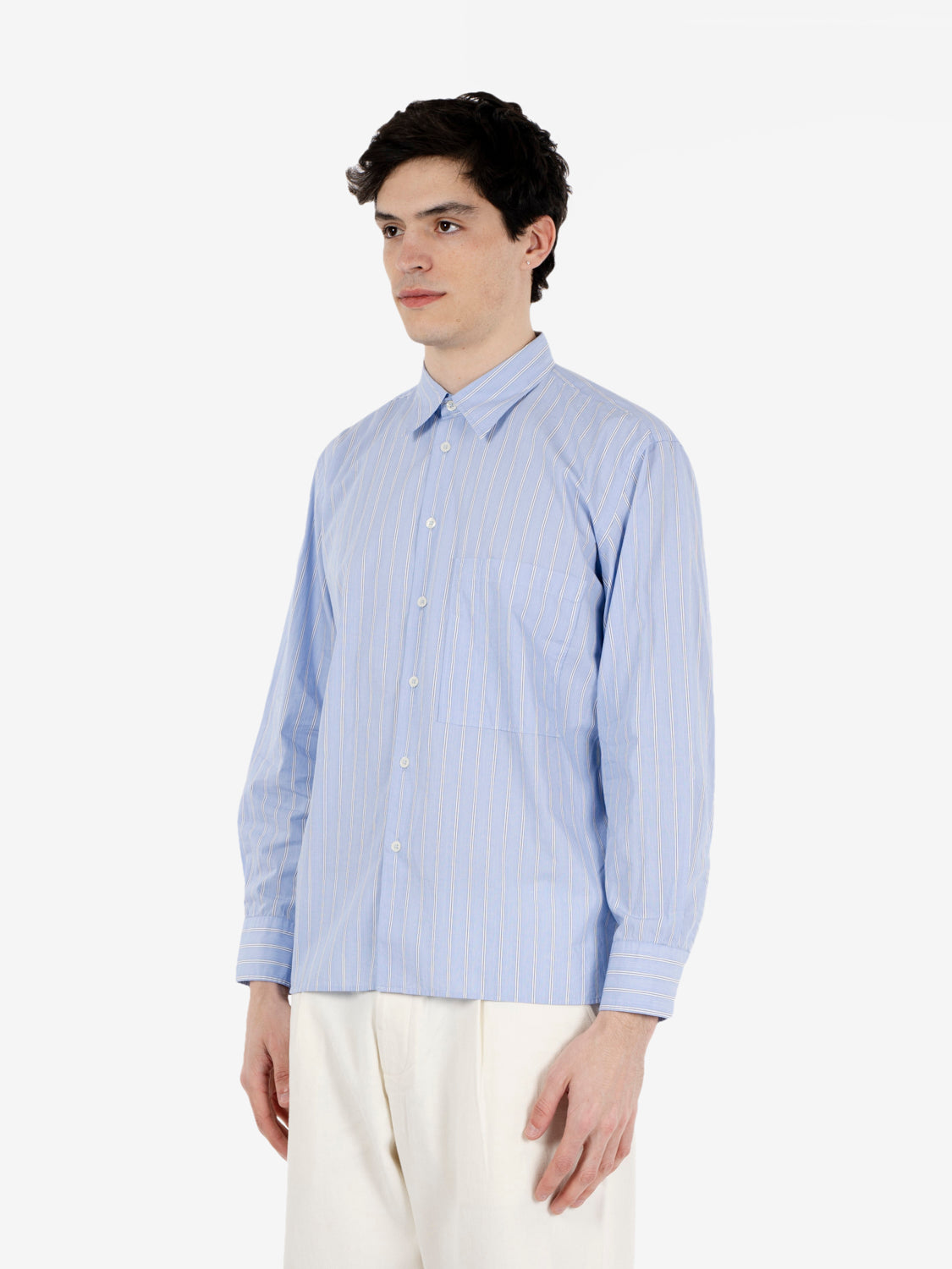 Square pocket shirt stripe blue
