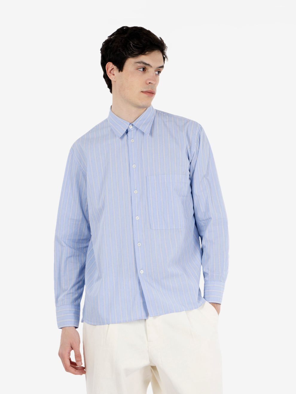 Square pocket shirt stripe blue