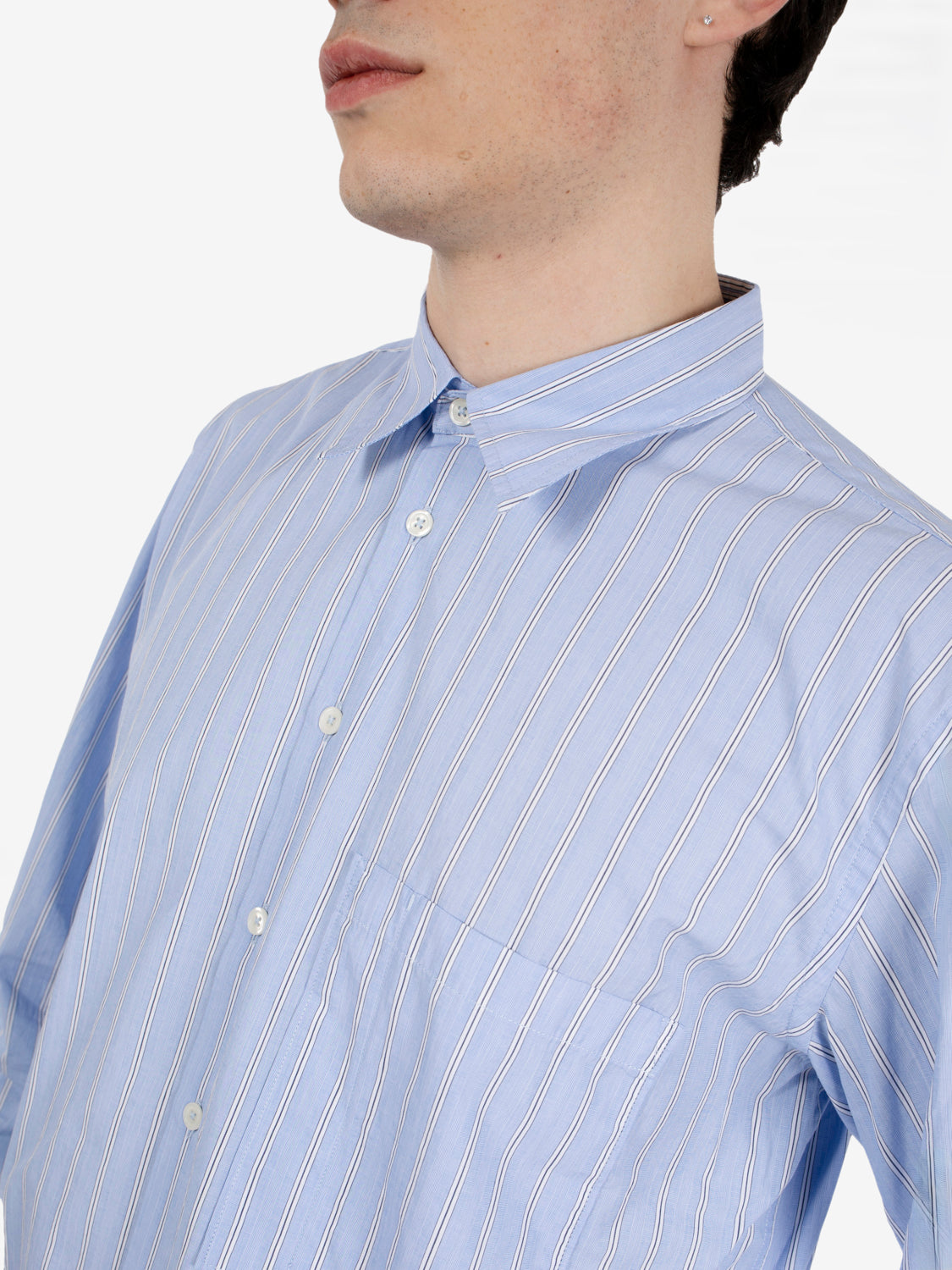 Square pocket shirt stripe blue