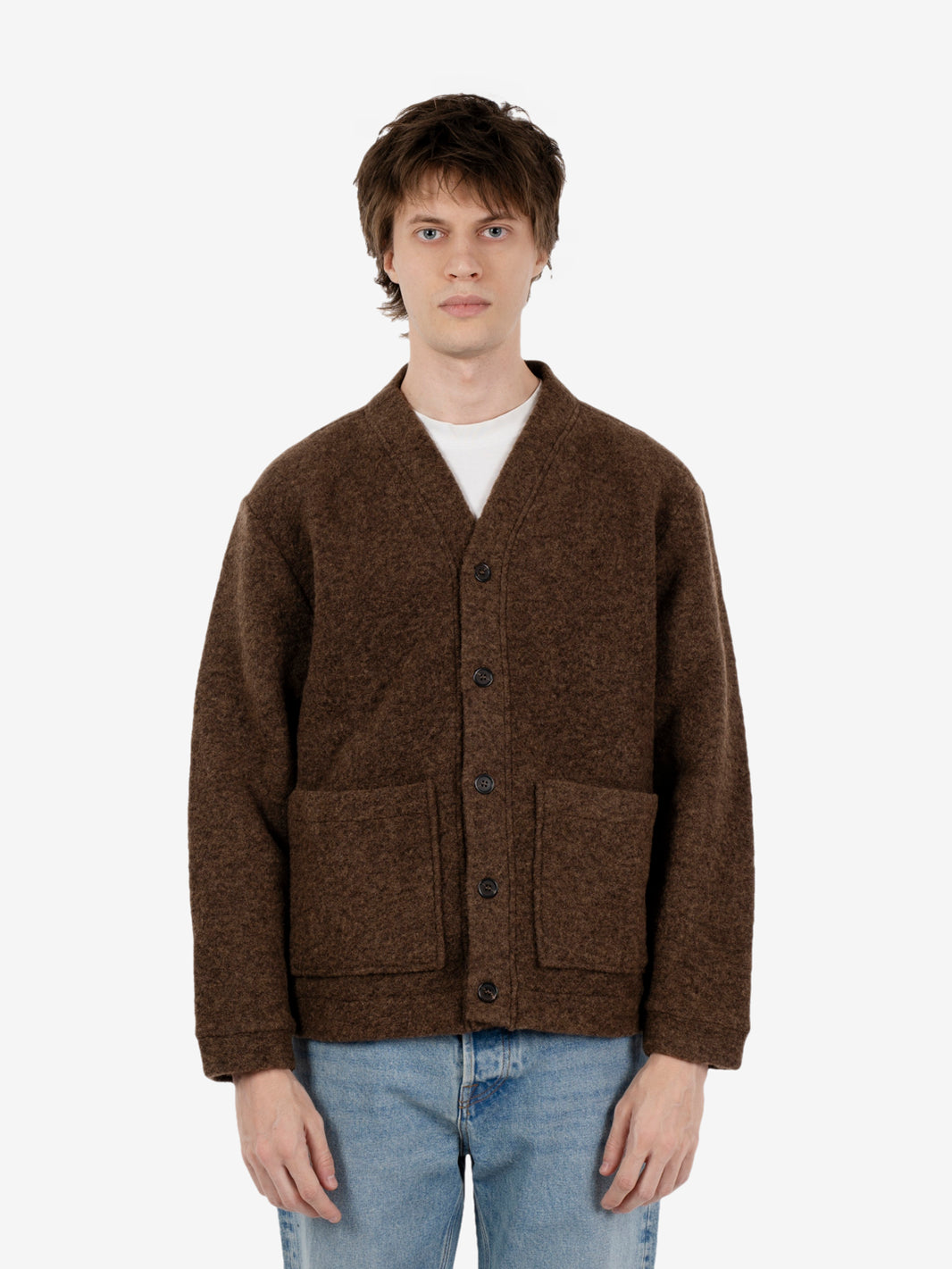 Advance Cardigan wool fleece brown marl