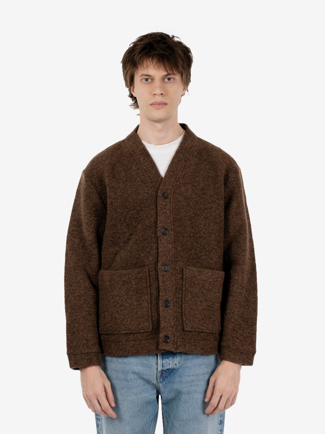 Advance Cardigan wool fleece brown marl