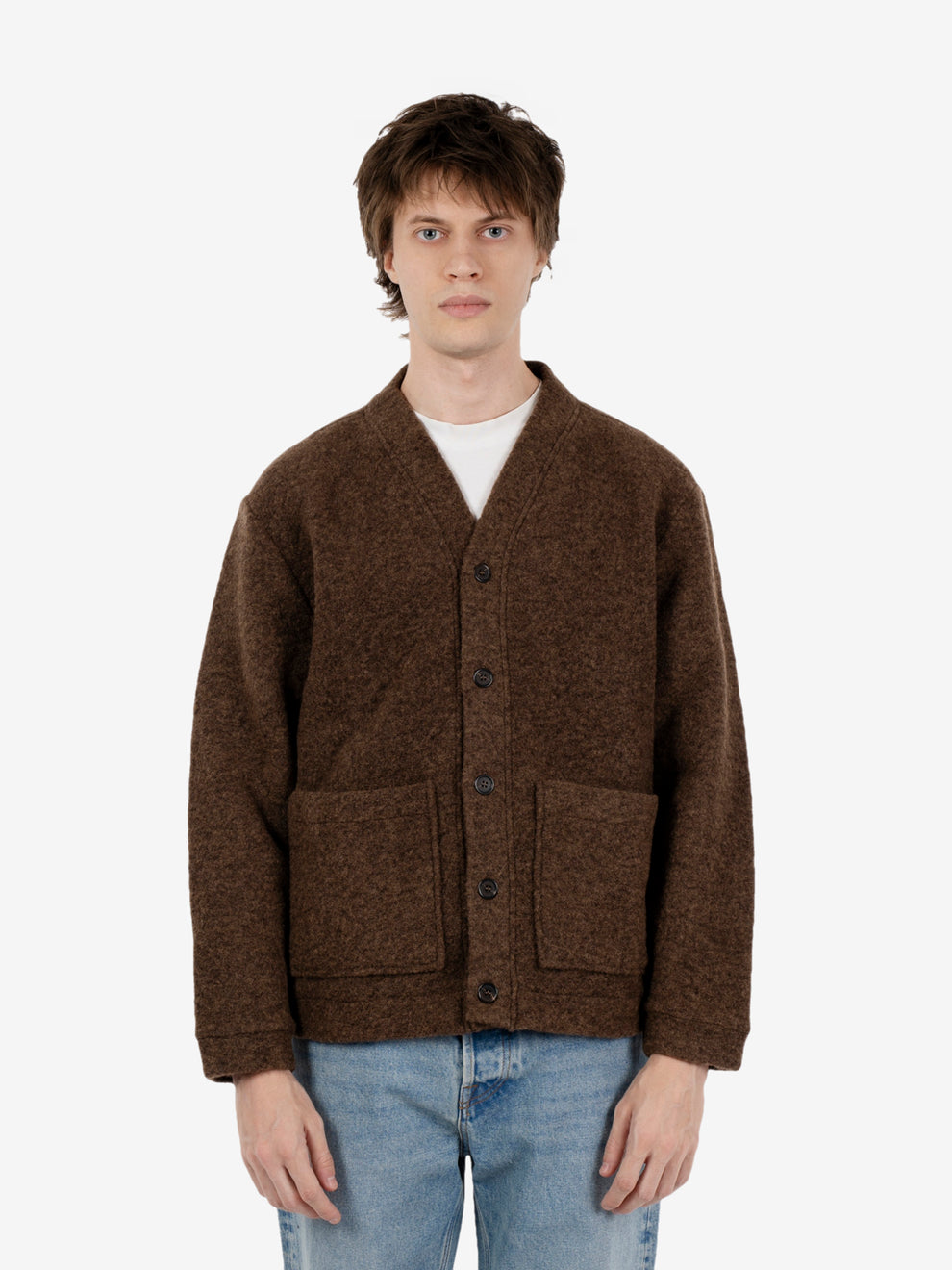 Advance Cardigan wool fleece brown marl