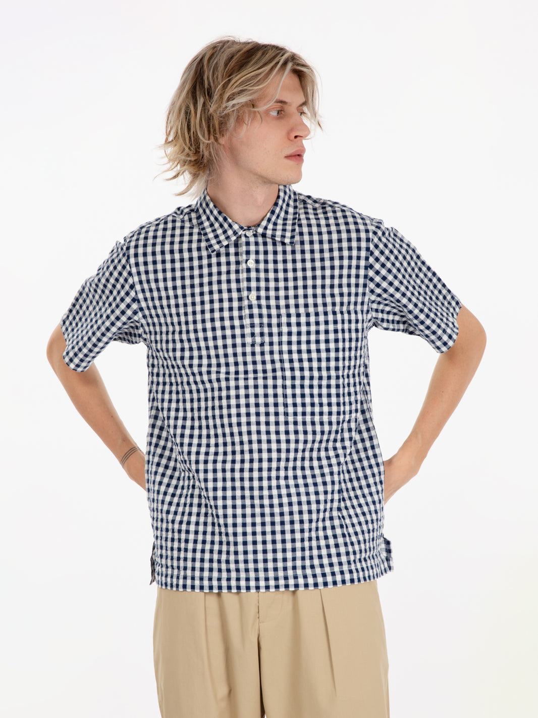 Camicia check cotone navy / white