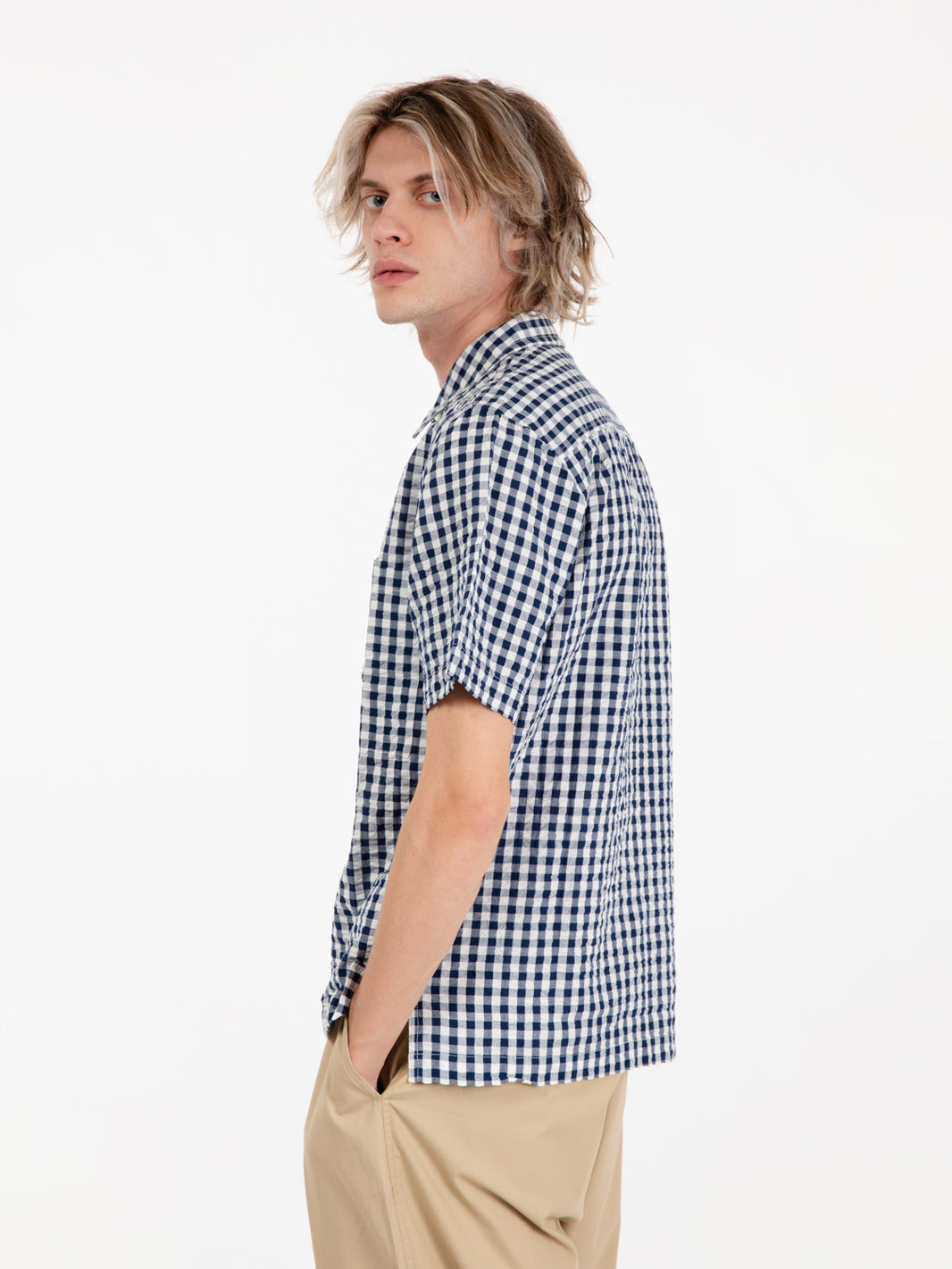 Camicia check cotone navy / white