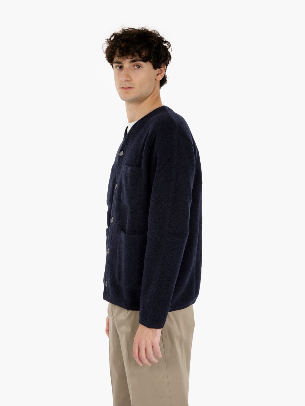 Navy Wool Fleece Cardigan