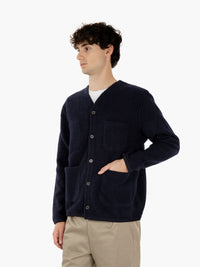 Navy Wool Fleece Cardigan