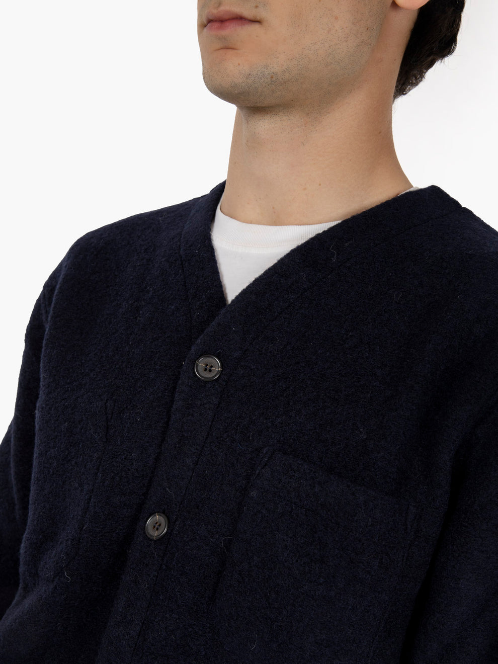 Navy Wool Fleece Cardigan