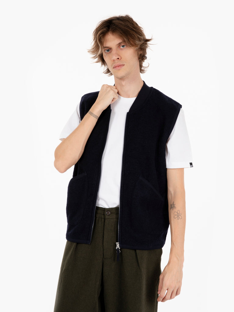 UNIVERSAL WORKS - Gilet con zip Waistcoat navy