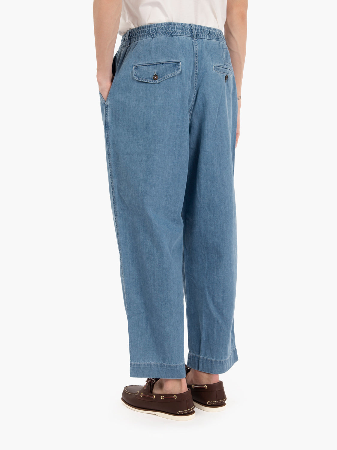 Indigo washed Oxford trousers