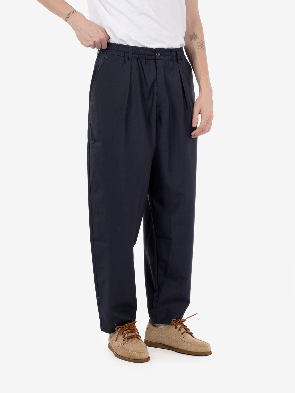 Pleated track pants navy