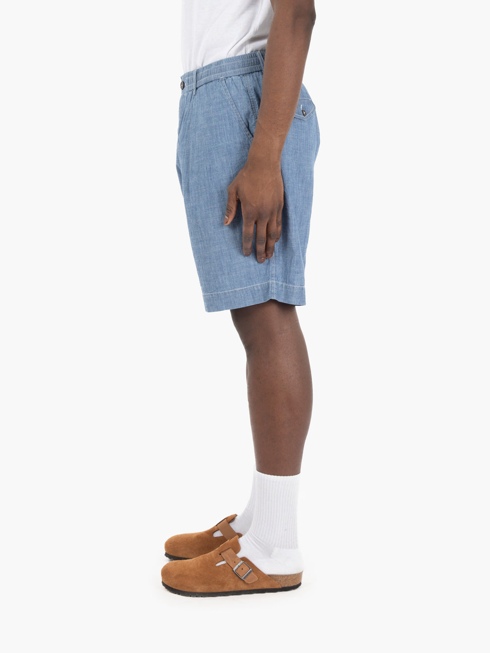 Pleated track short washed indigo