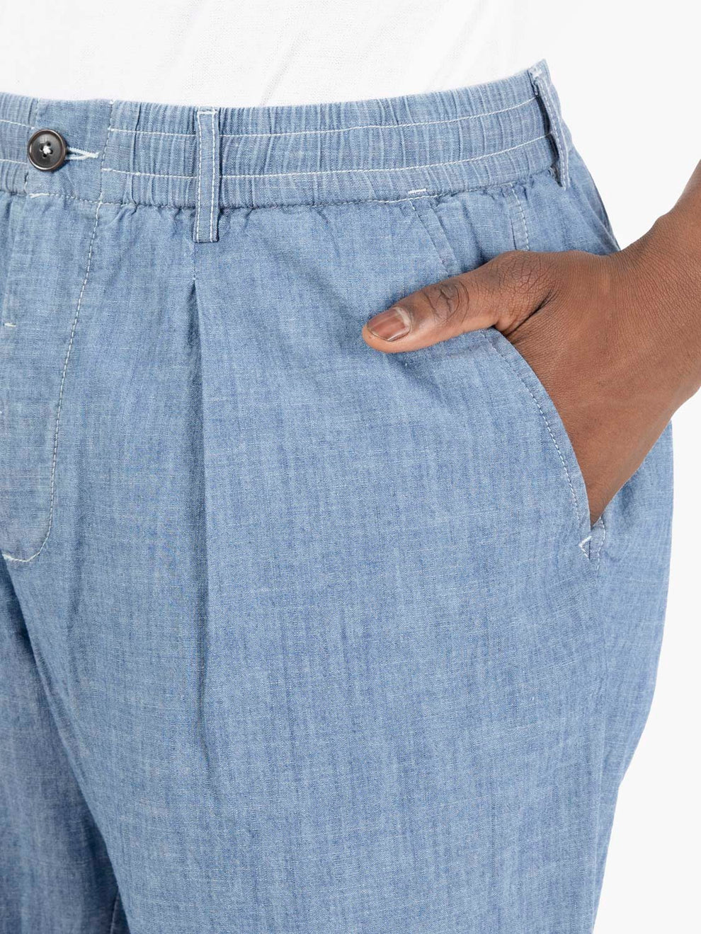 Pleated track short washed indigo