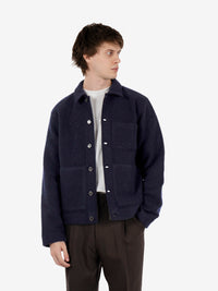 Giacca uniforme in pile di lana blu navy