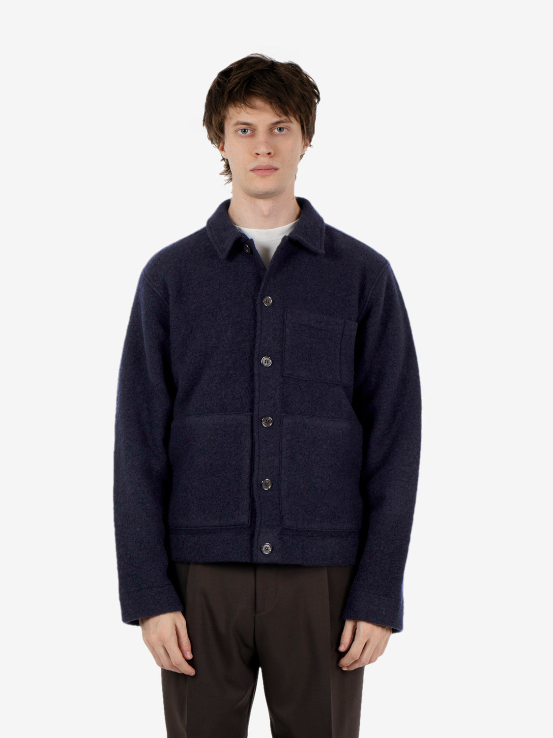 Giacca uniforme in pile di lana blu navy