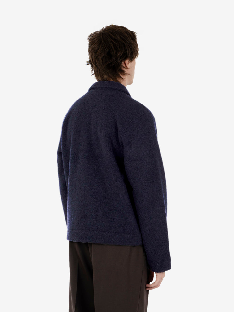 Giacca uniforme in pile di lana blu navy