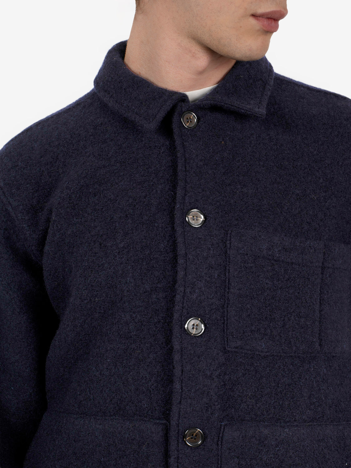Giacca uniforme in pile di lana blu navy