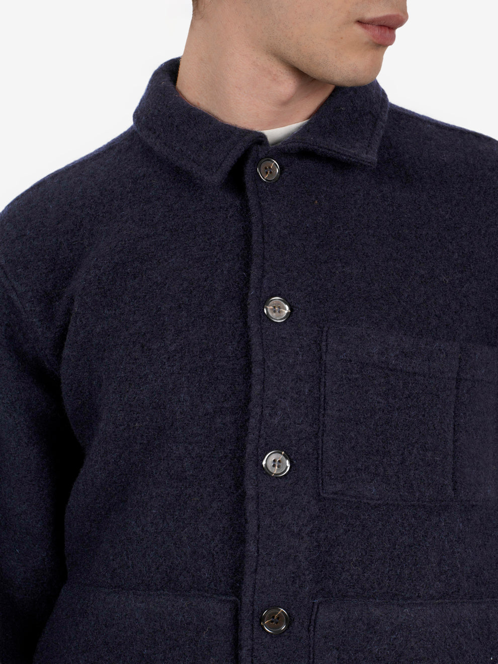 Giacca uniforme in pile di lana blu navy