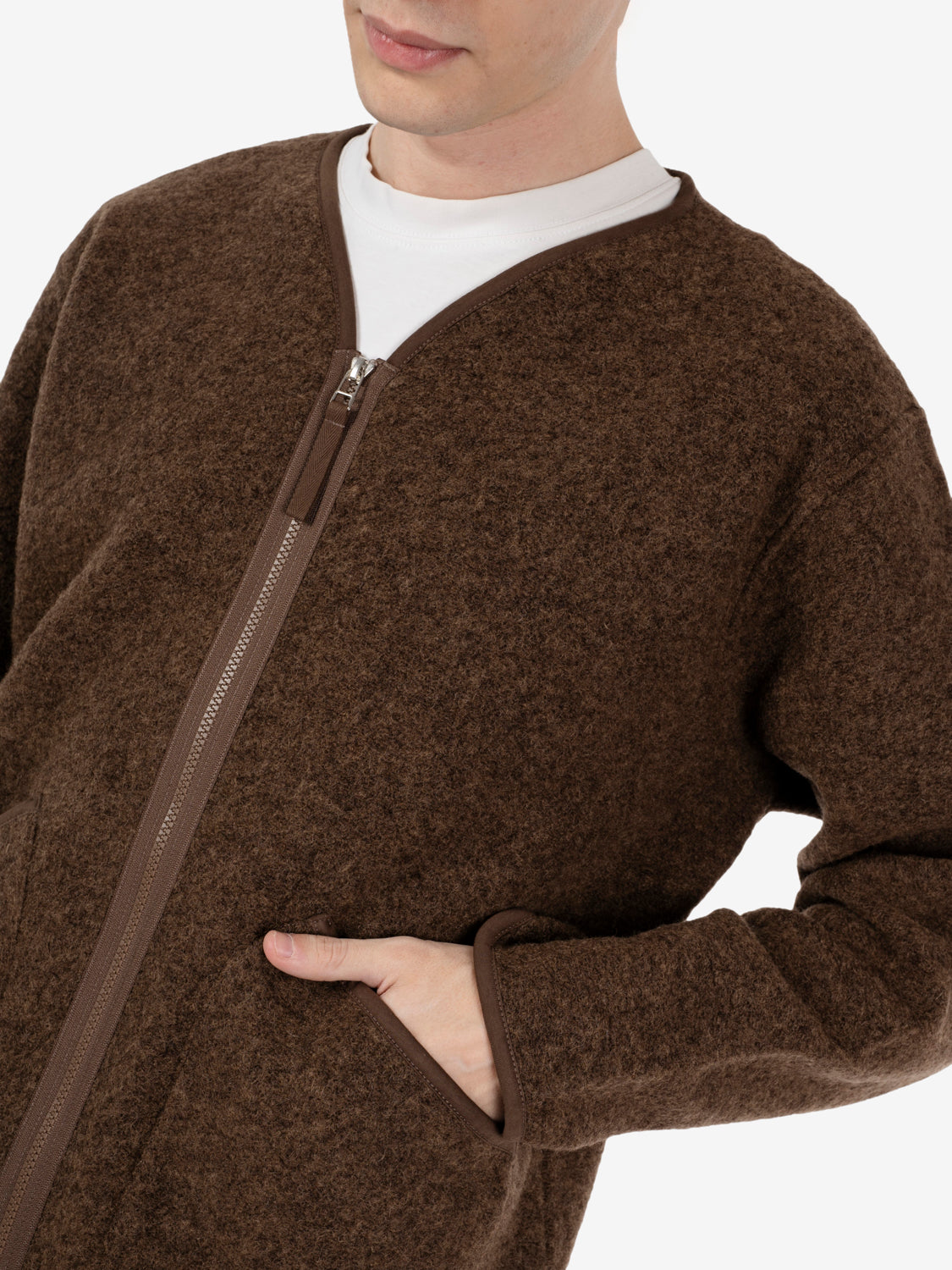 Zip liner wool fleece jacket brown
