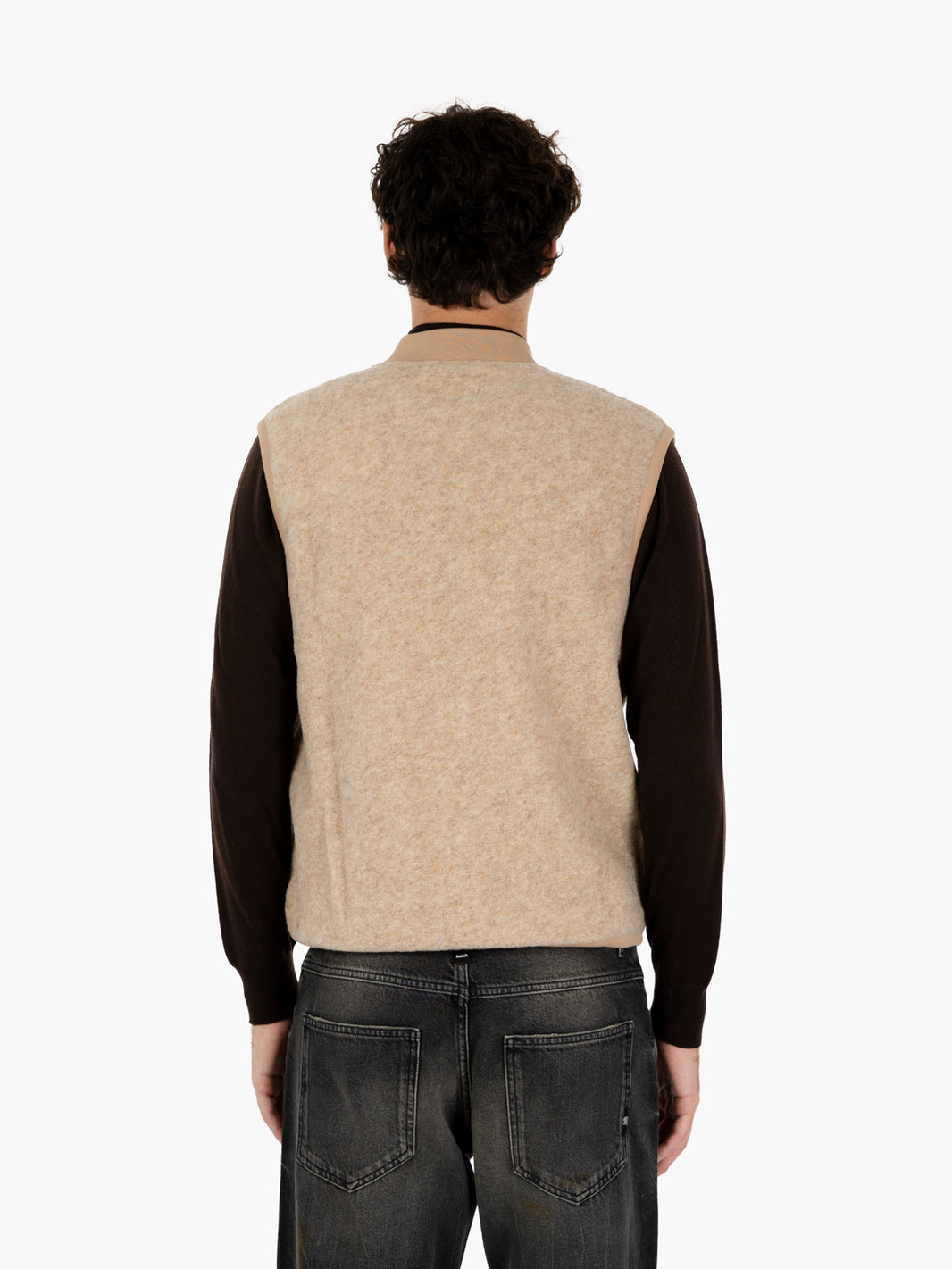 Zip Waistcoat wool fleece fawn