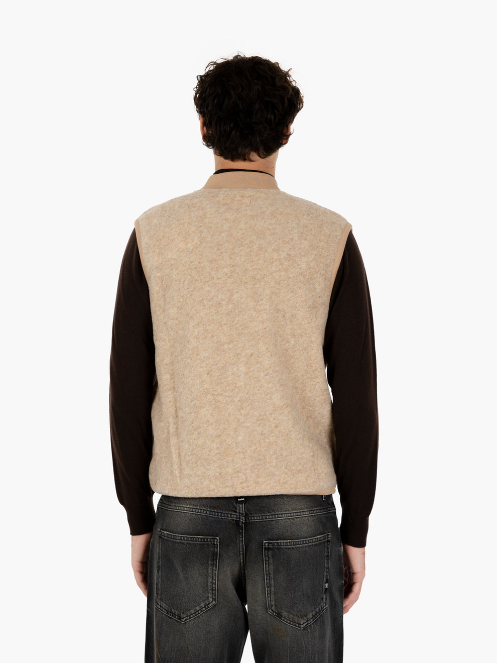 Zip Waistcoat wool fleece fawn