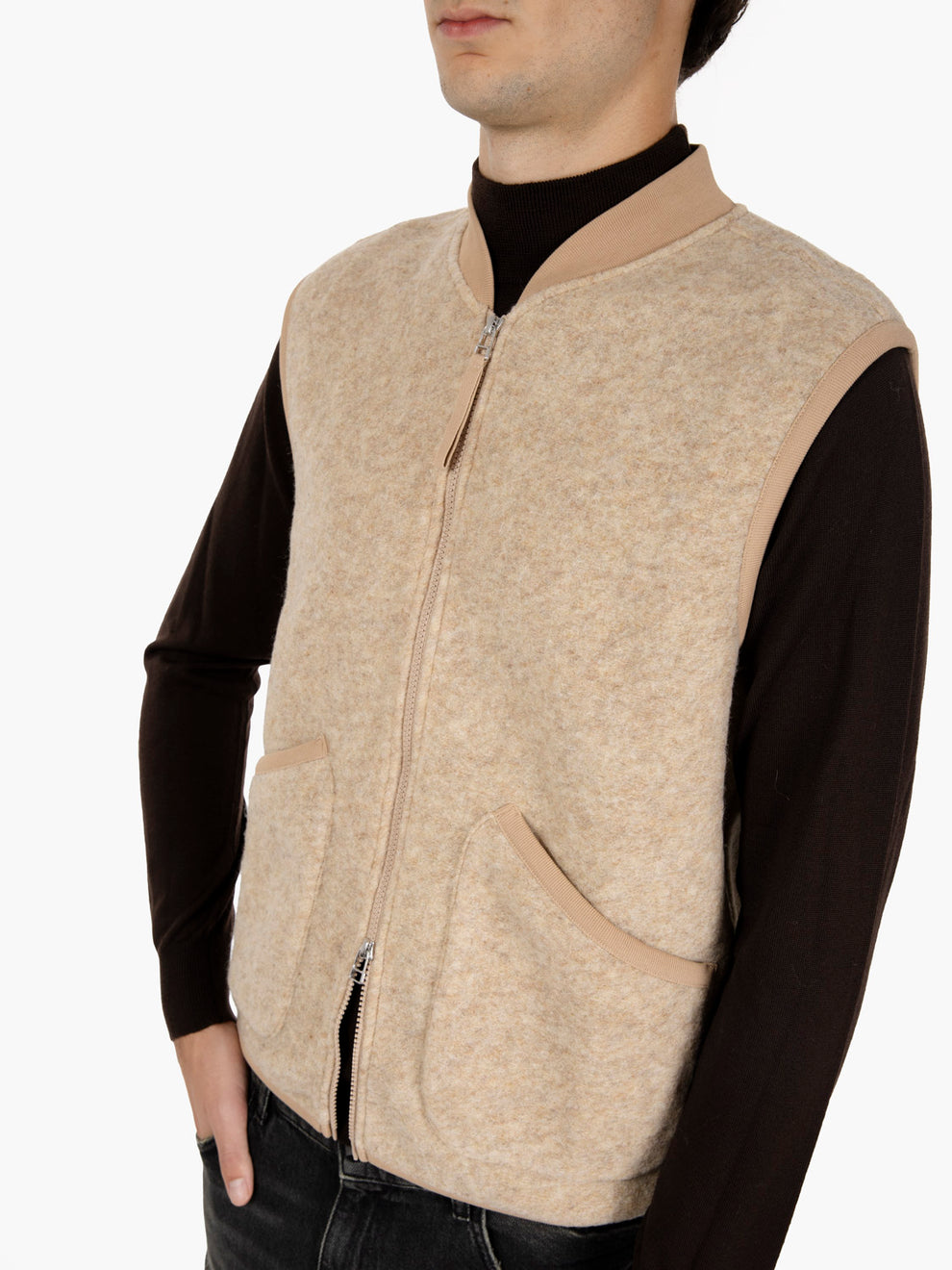 Zip Waistcoat wool fleece fawn