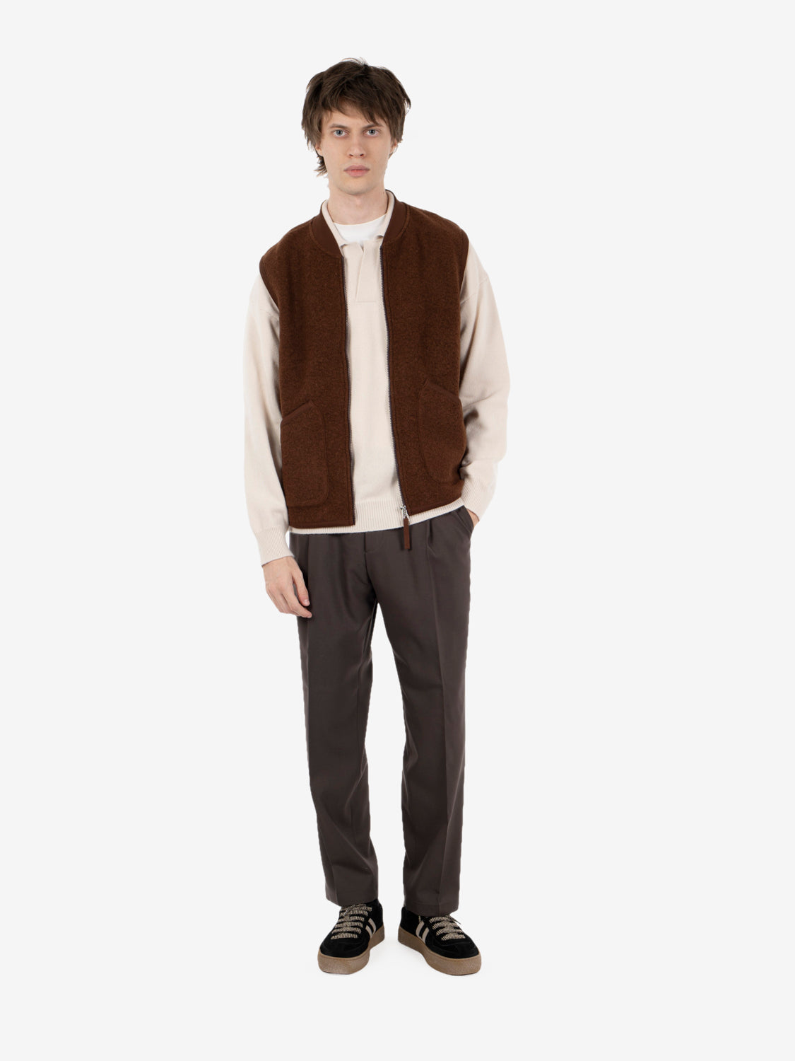 Zip Waistcost wool fleece cacao