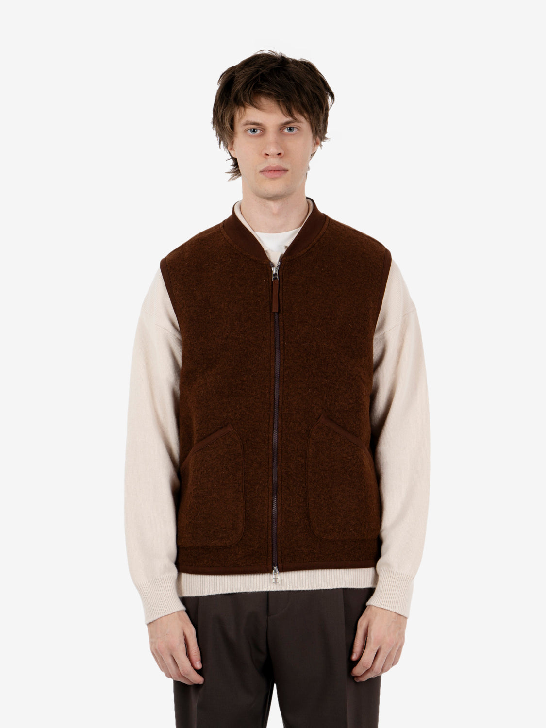 Zip Waistcost wool fleece cacao