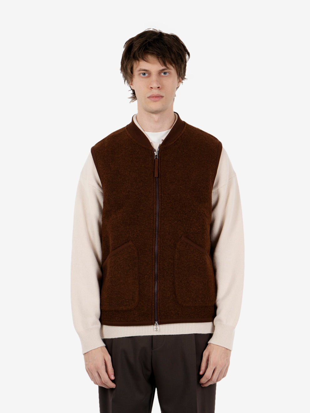 Zip Waistcost wool fleece cacao