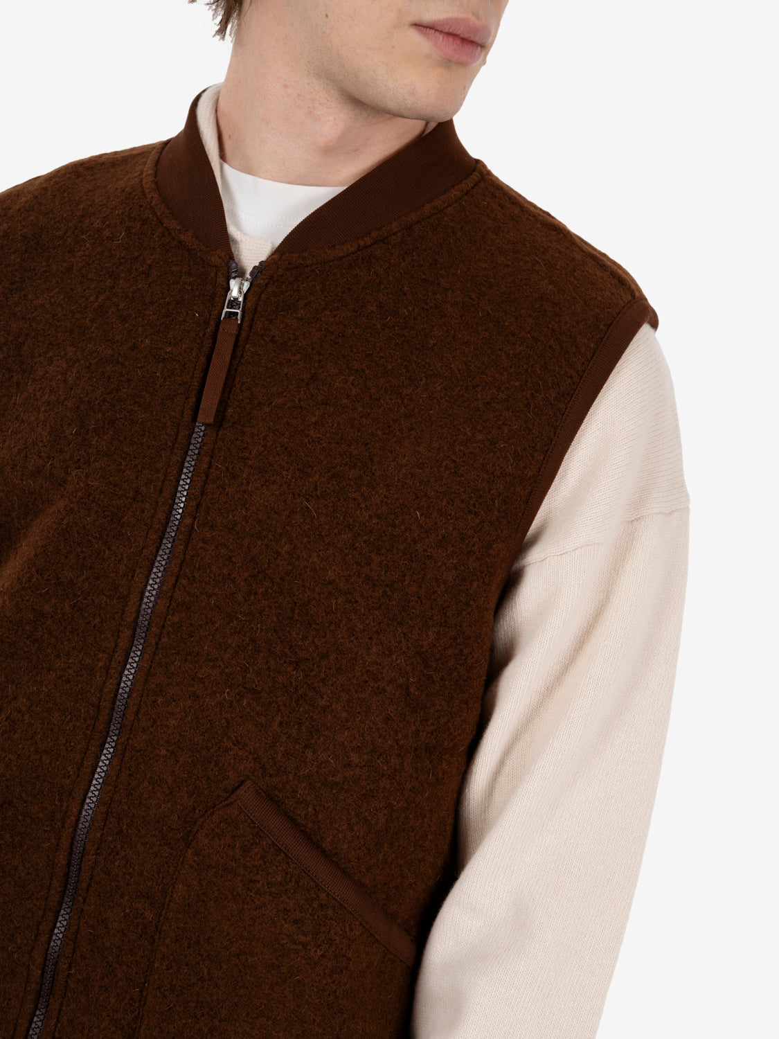Zip Waistcost wool fleece cacao