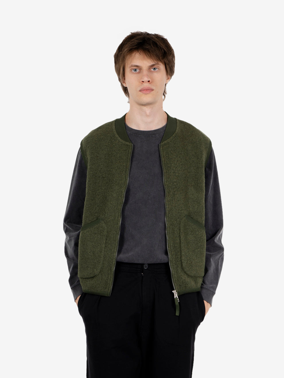 Zip Waistcost wool fleece olive