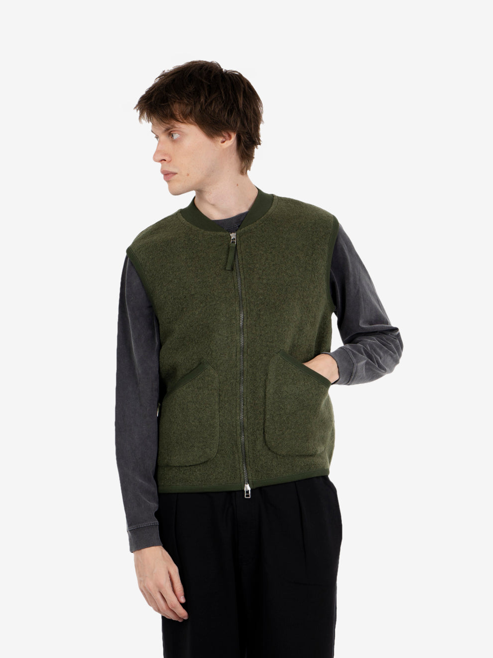 Zip Waistcost wool fleece olive