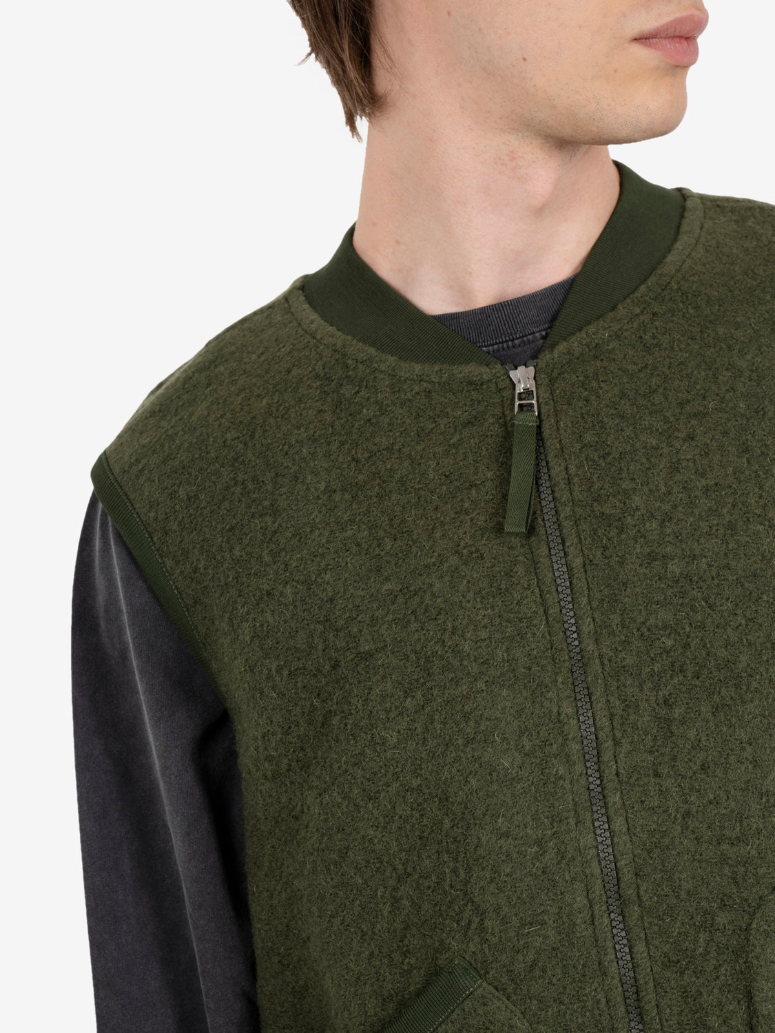 Zip Waistcost wool fleece olive
